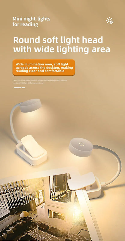 Caddy Co. Rechargeable LED Clip Light - USB Study & Reading Lamp
