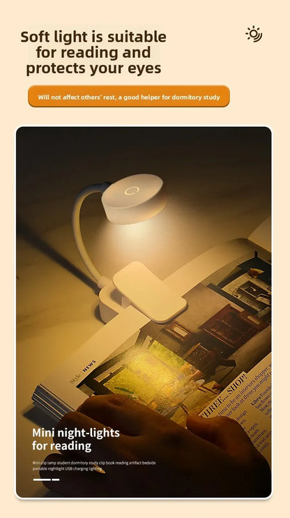 Caddy Co. Rechargeable LED Clip Light - USB Study & Reading Lamp