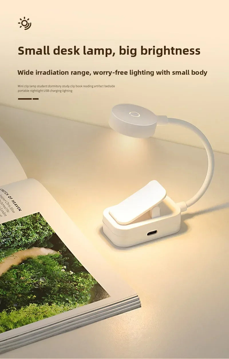 Caddy Co. Rechargeable LED Clip Light - USB Study & Reading Lamp