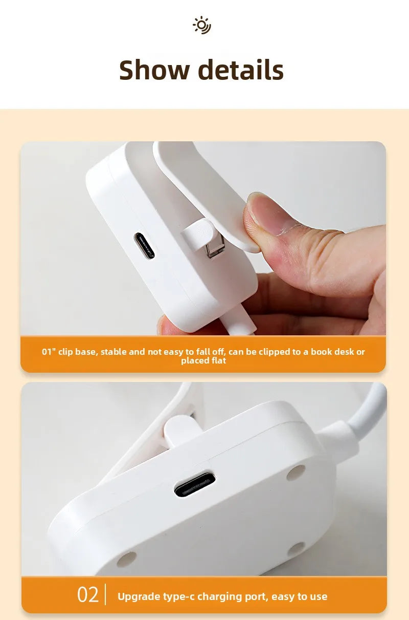 Caddy Co. Rechargeable LED Clip Light - USB Study & Reading Lamp
