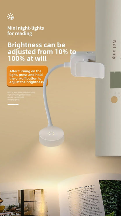 Caddy Co. Rechargeable LED Clip Light - USB Study & Reading Lamp
