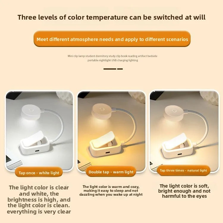 Caddy Co. Rechargeable LED Clip Light - USB Study & Reading Lamp