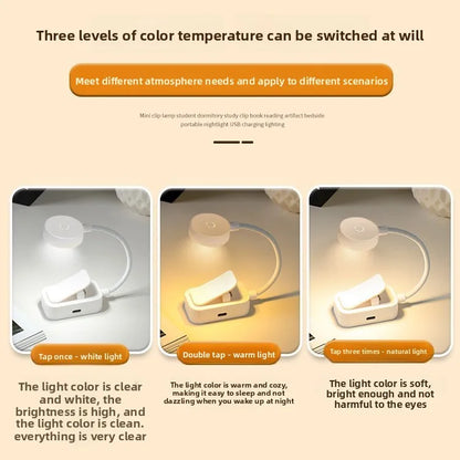 Caddy Co. Rechargeable LED Clip Light - USB Study & Reading Lamp